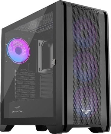 Kuti kompjuteri PREYON Nest Windy+, midi tower, ATX, e zezë me furnizues PREYON Eagle Power Gold 1000W 2