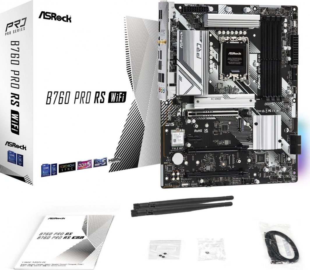 Pllakë amë ASRock B760 PRO RS WIFI, Socket 1700, DDR5, PCIe 5.0, WiFi 6E, e zezë