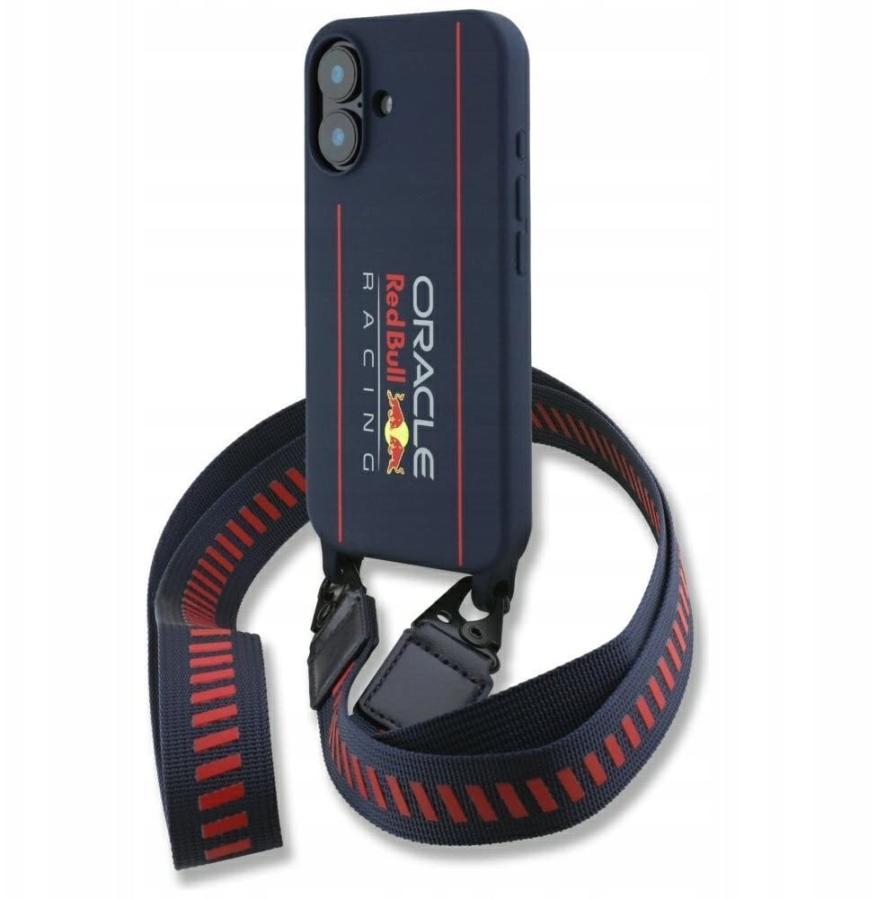 Këllëf silikoni Red Bull Vertical Logo Crossbody për iPhone 16, MagSafe, blu e errët