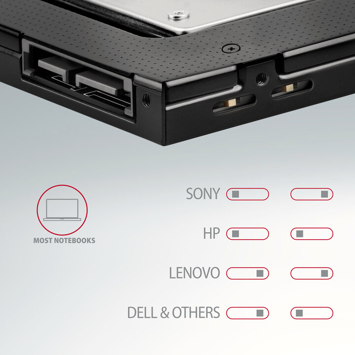 Kornizë AXAGON RSS-CD12 për 2.5" SSD/HDD në slot DVD, 12.7 mm, LED, alumini
