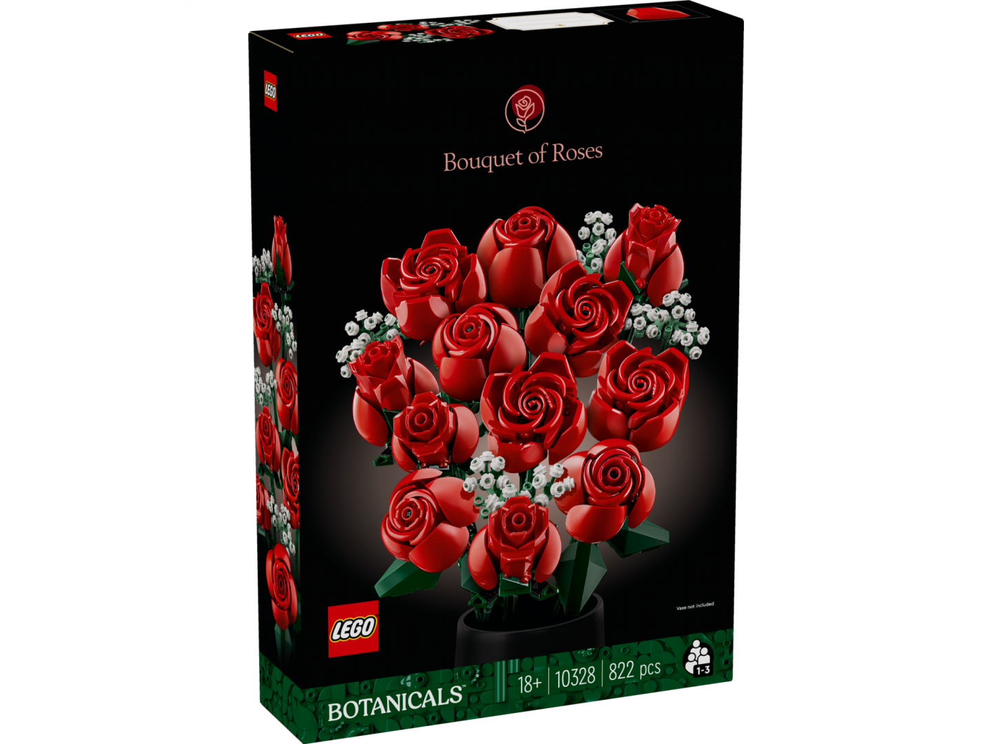 Lodër LEGO Icons Rose Bouquet 10328, 822 pjesë, set dekorativ lulesh, shumëngjyrëshe