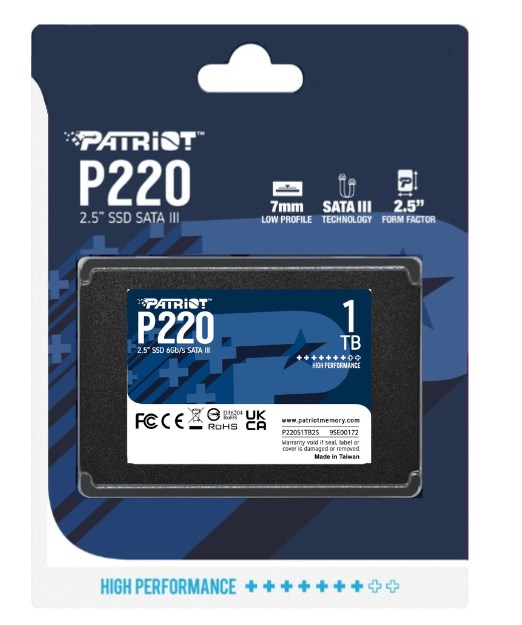 Disk SSD Patriot Memory P220, 1 TB, 2.5", SATA III, e zezë