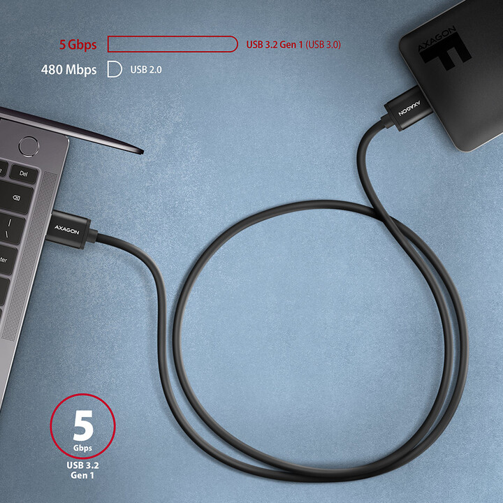 AXAGON кабел USB-A - micro USB 3.2 Gen 1 SPEED, 3A, 1m, црна