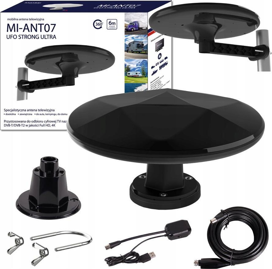 Надворешна РТВ антена Mistral MI-ANT07 UFO, DVB-T2, црна