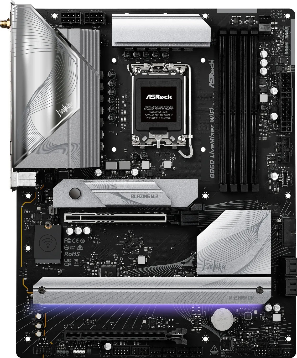 Pllakë amë Asrock B860 LiveMixer WiFi, Intel LGA1851, DDR5, ATX