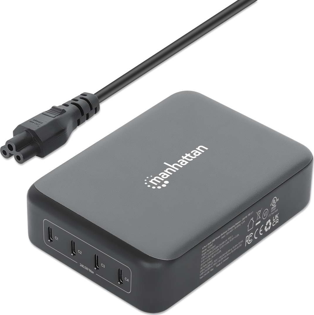 Stacion karikimi Manhattan 4 Port GaN, USB Power Delivery 240W, PD 3.1, i zi