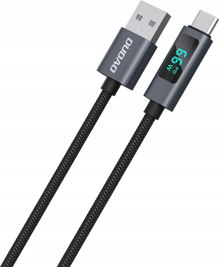 Kабел за полнење Dudao L7T, USB A во USB C, 66W, LED екран, 1 m, црн