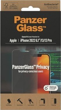 Xham mbrojtës PanzerGlass Privacy Classic Fit për iPhone 14, rezistent ndaj goditjeve, transparent