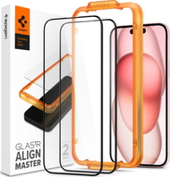 Заштита за екран Spigen Glass tR AlignMaster, 2 парчиња, за iPhone 15 Plus, транспарентна
