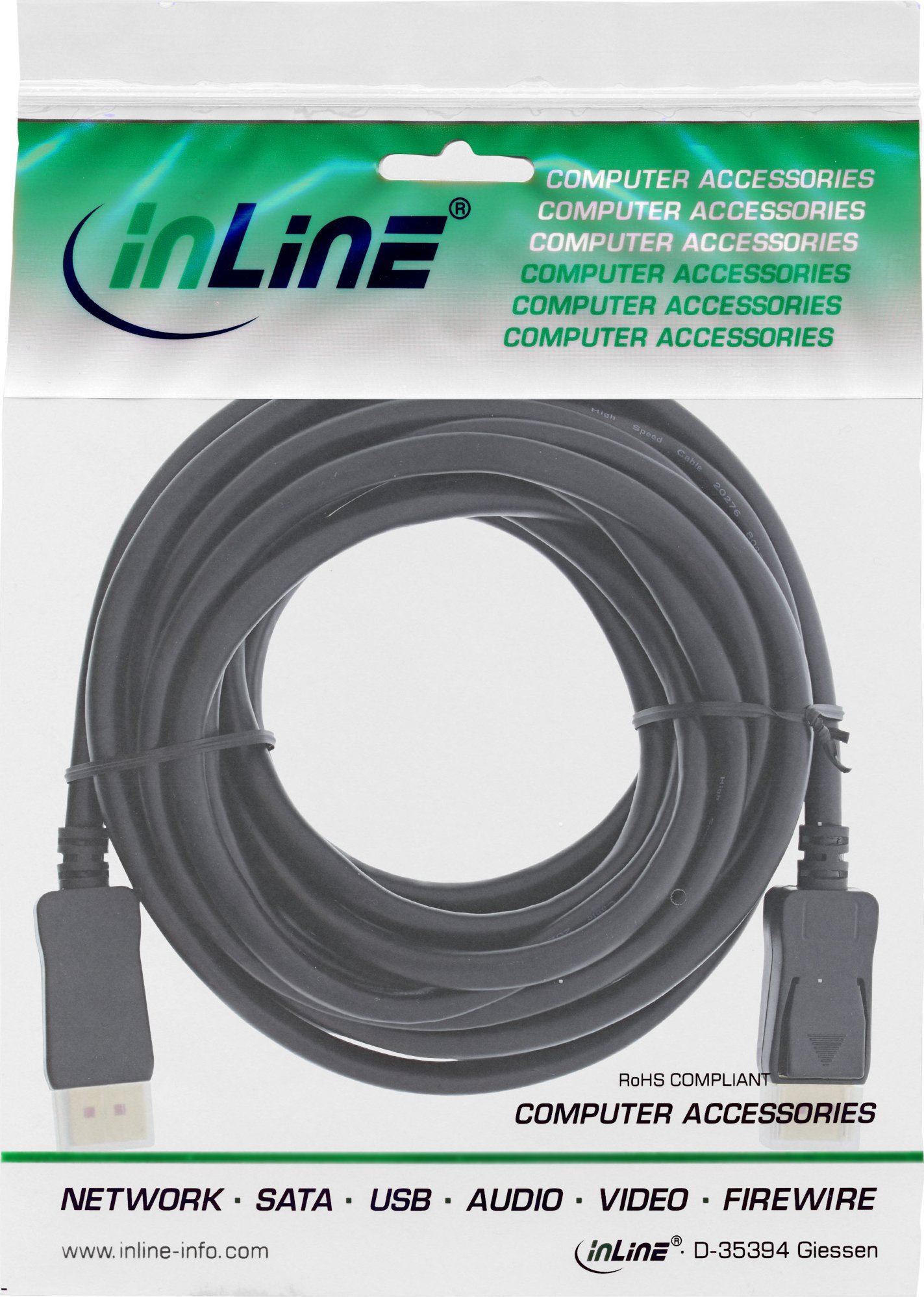 Kabllo DisplayPort InLine 1.4 Active, 8K, 7.5m, e zezë