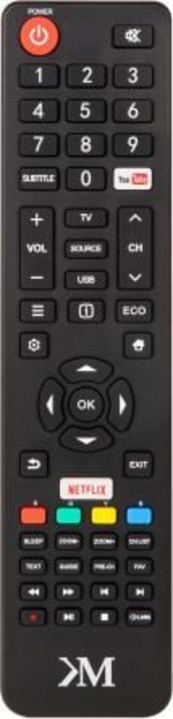 Telekomandë për TV Kruger Matz KM0243FHD S KM0240FHD S3, zëvendësuese, e zezë