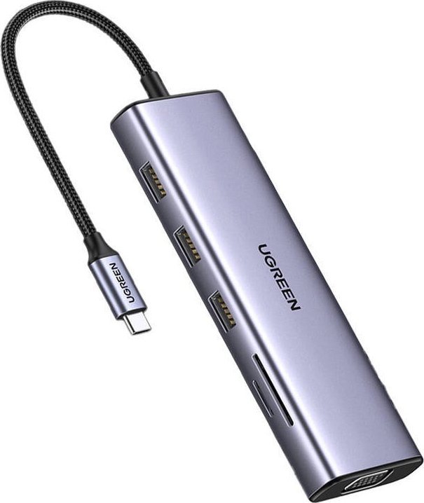 Adapter USB UGREEN CM498, hub 10 në 1, 3x USB 3.0, HDMI VGA RJ45, gri