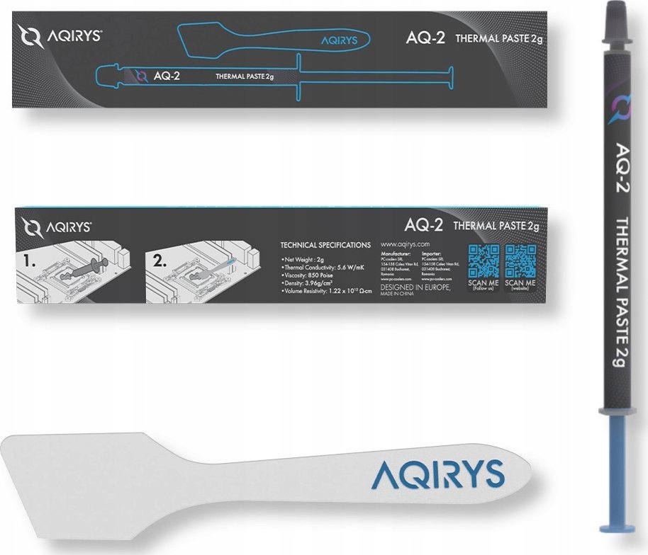 Pastë termike AQIRYS AQ 2, 2 g, për procesor dhe kartelë grafike, gri