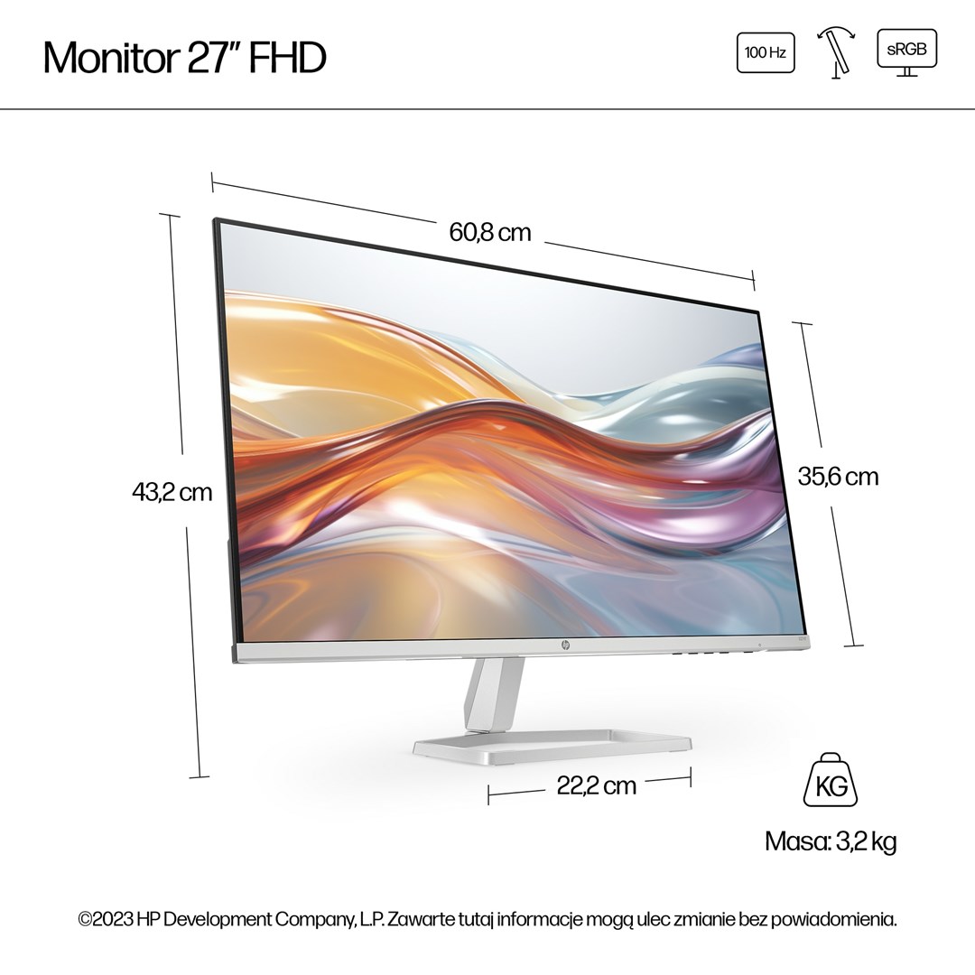 [OUTLET] Monitor HP 27-inch Series, 27", 1920 x 1080, 100 Hz, i bardhë