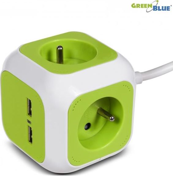 Prizë elektrike GreenBlue MagicCube GB118G, 1.4m, 2 USB, e gjelbër