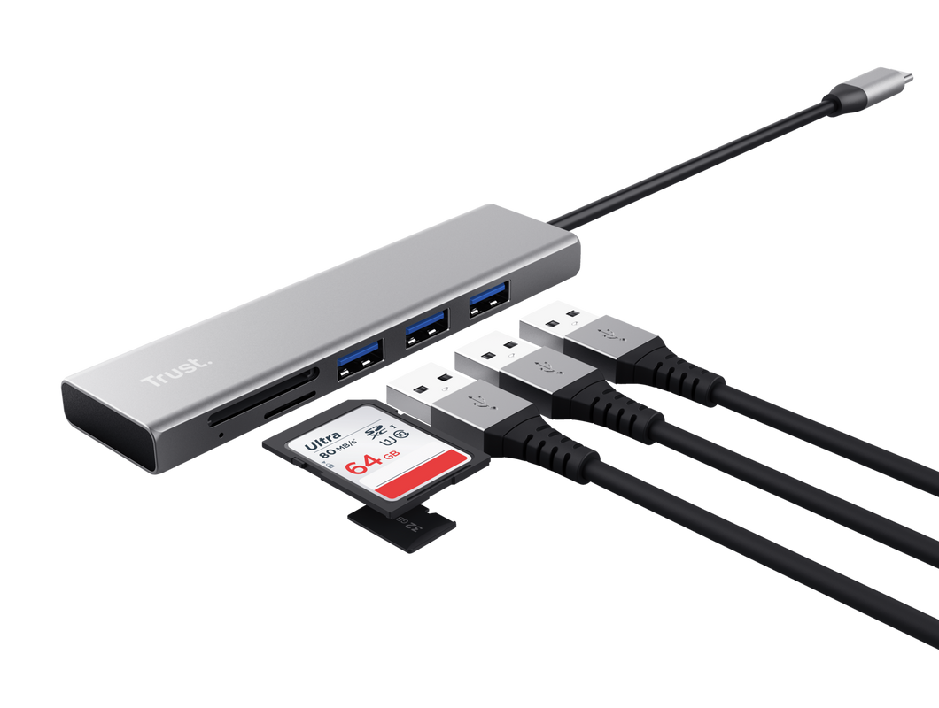 USB Hub Trust Halyx, micro SD, USB-C, e argjendtë