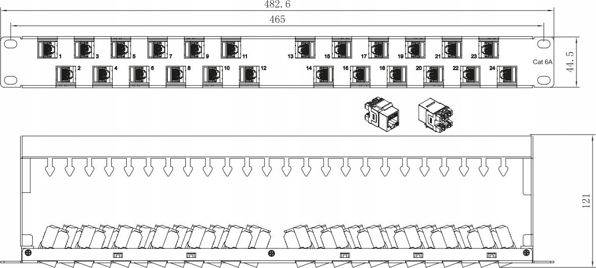 Patch panel Techly 367836, 24x RJ45 Cat6a UTP, 1U, i zi