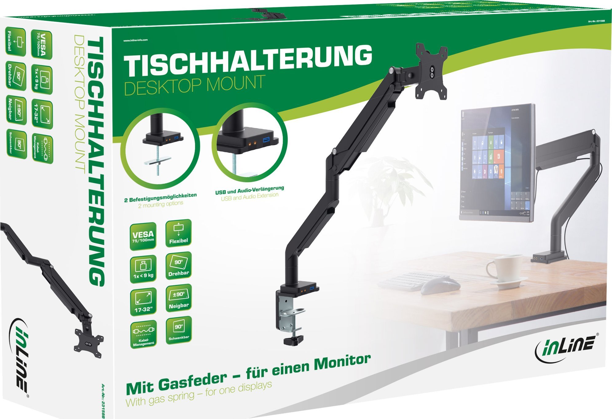 Mbajtës tavoline për monitor InLine 23158B, 17-32", alumin, i zi