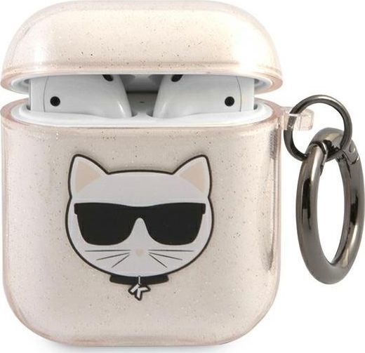Mbulesë mbrojtëse për AirPods Karl Lagerfeld KLA2UCHGD Glitter Choupette, TPU, për AirPods 1/2, bezhë