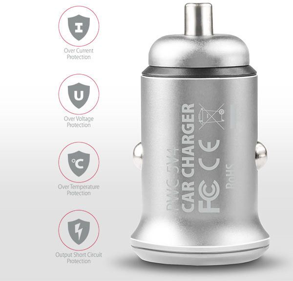 Karikues makine AXAGON mini SMART, 2x porte 5V-2.4A + 2.4A, 24W, i argjendtë      