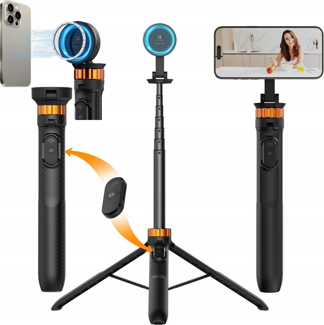 Selfie stick tripod K&amp;F Concept KF09.139, 162cm, MagSafe, i zi