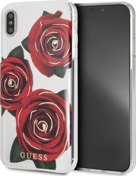 Mbulesë telefoni Guess GUHCI65ROSTR, për iPhone Xs Max, e fortë, transparente me trëndafila