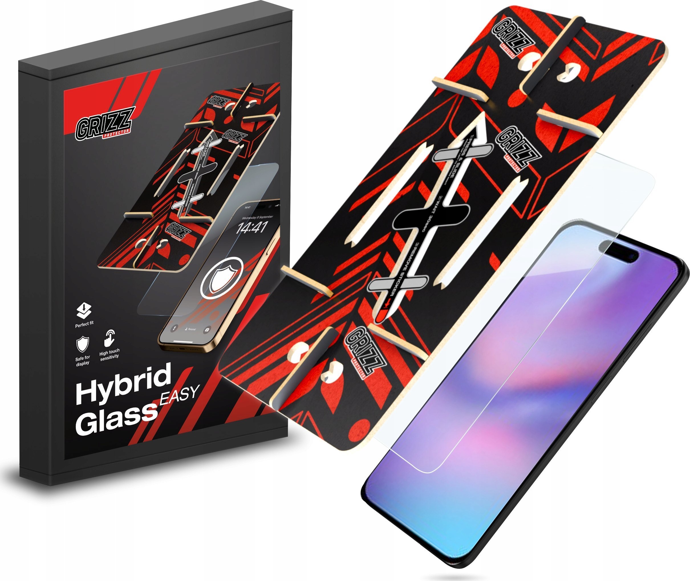 Mbrojtës ekrani GrizzGlass HybridGlass Easy për Apple iPhone 16, xham hibrid, transparent
