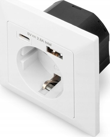 Ѕиден приклучок Digitus DA-70615, 1x Schuko, USB A и USB C, бел