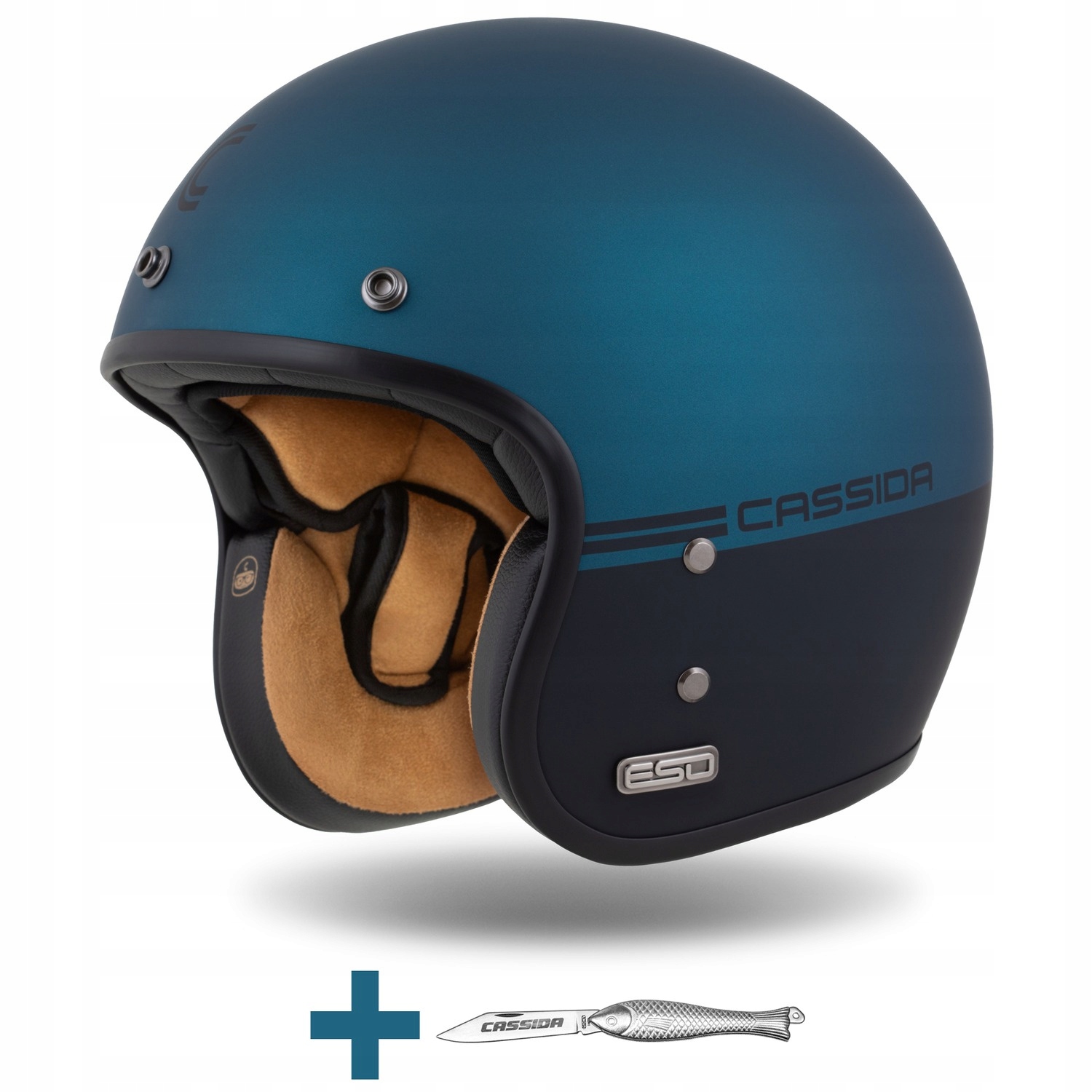 Helmetë moto Cassida Eso Super Hooligan, madhësia S, e zezë matte me blu metalike