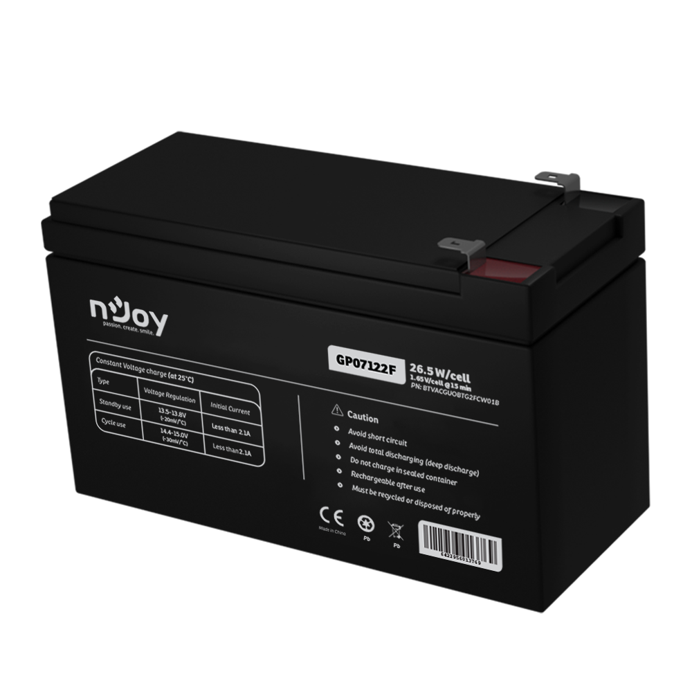 Bateri UPS NJoy GP07122F, 12V, 7Ah, e zezë