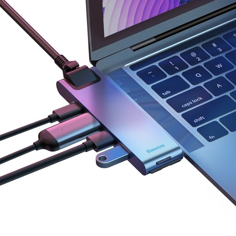 USB Hub Baseus, 7-në-1, për MacBook, HDMI, USB-C, e hirtë