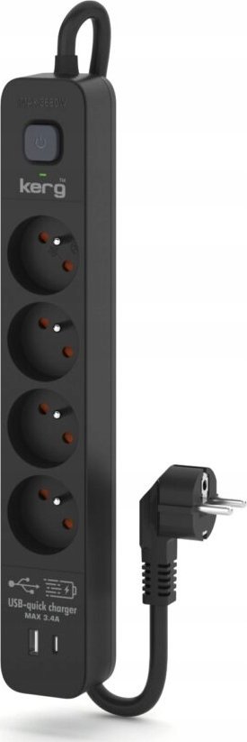 Shirit elektrik Kerg, 4 dalje, 3m, me USB, i zi
