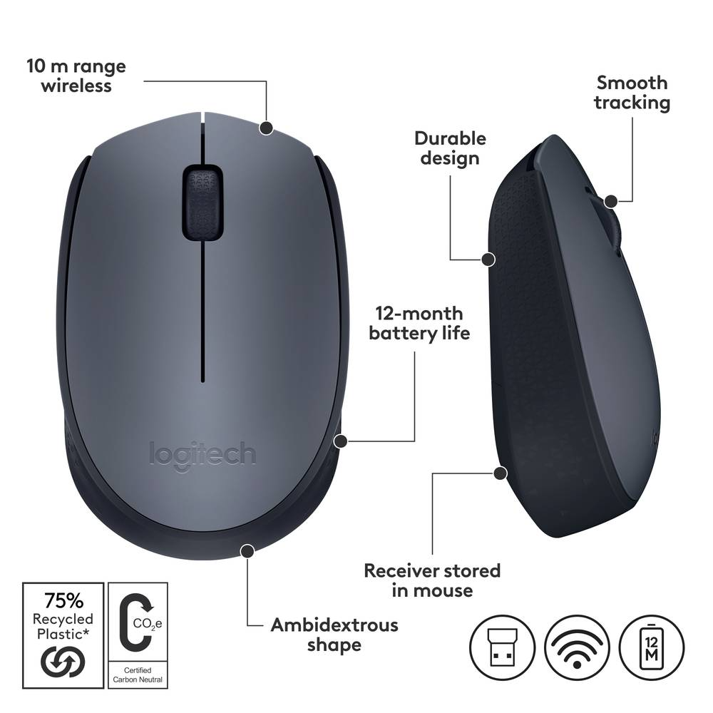 Maus Logitech B170, wireless 3D 1000DPI, i zi/hiri
