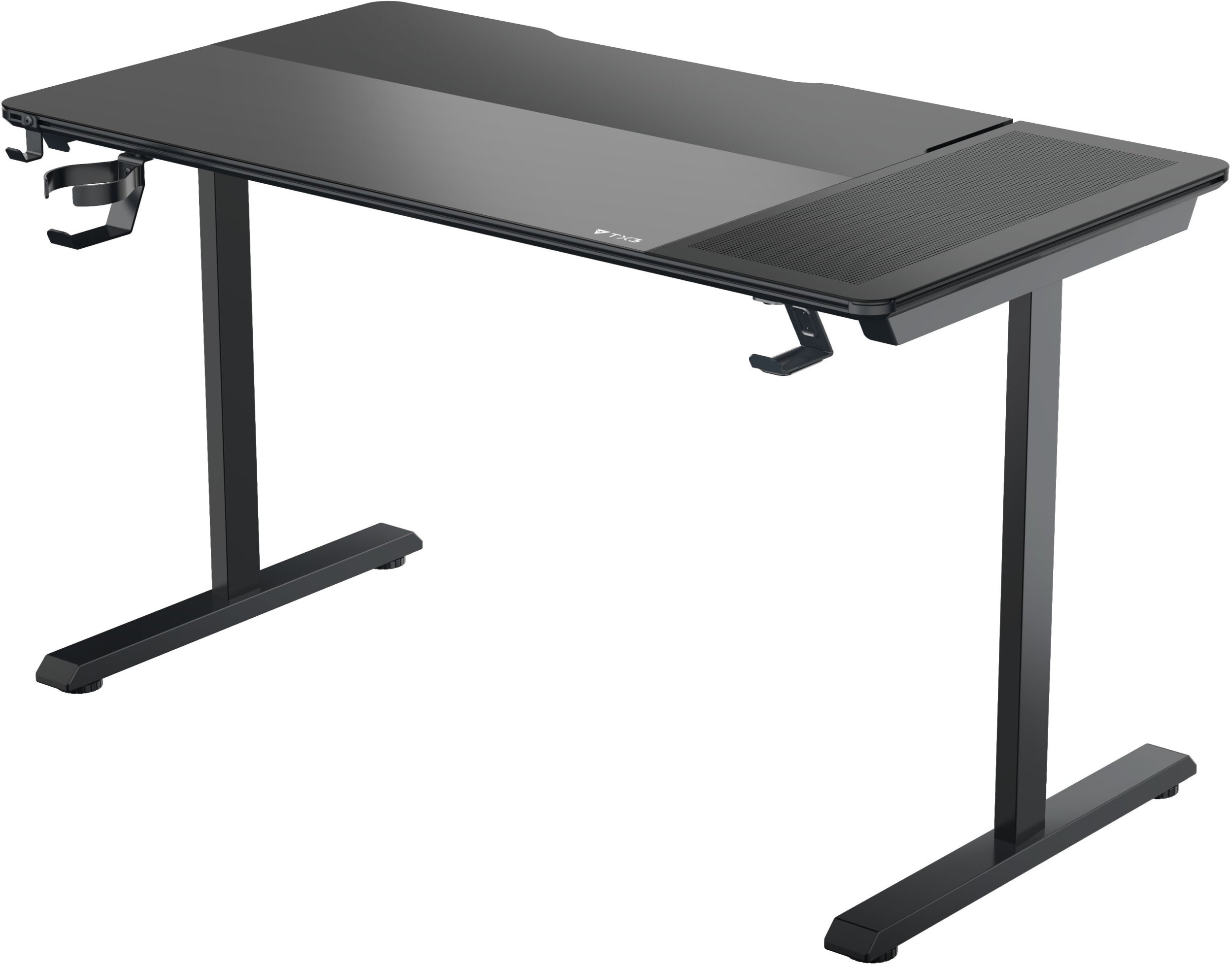 Tavolinë gaming TX3 LAB X Lite, ergonomike, sipërfaqe xhami e temperuar, e zezë