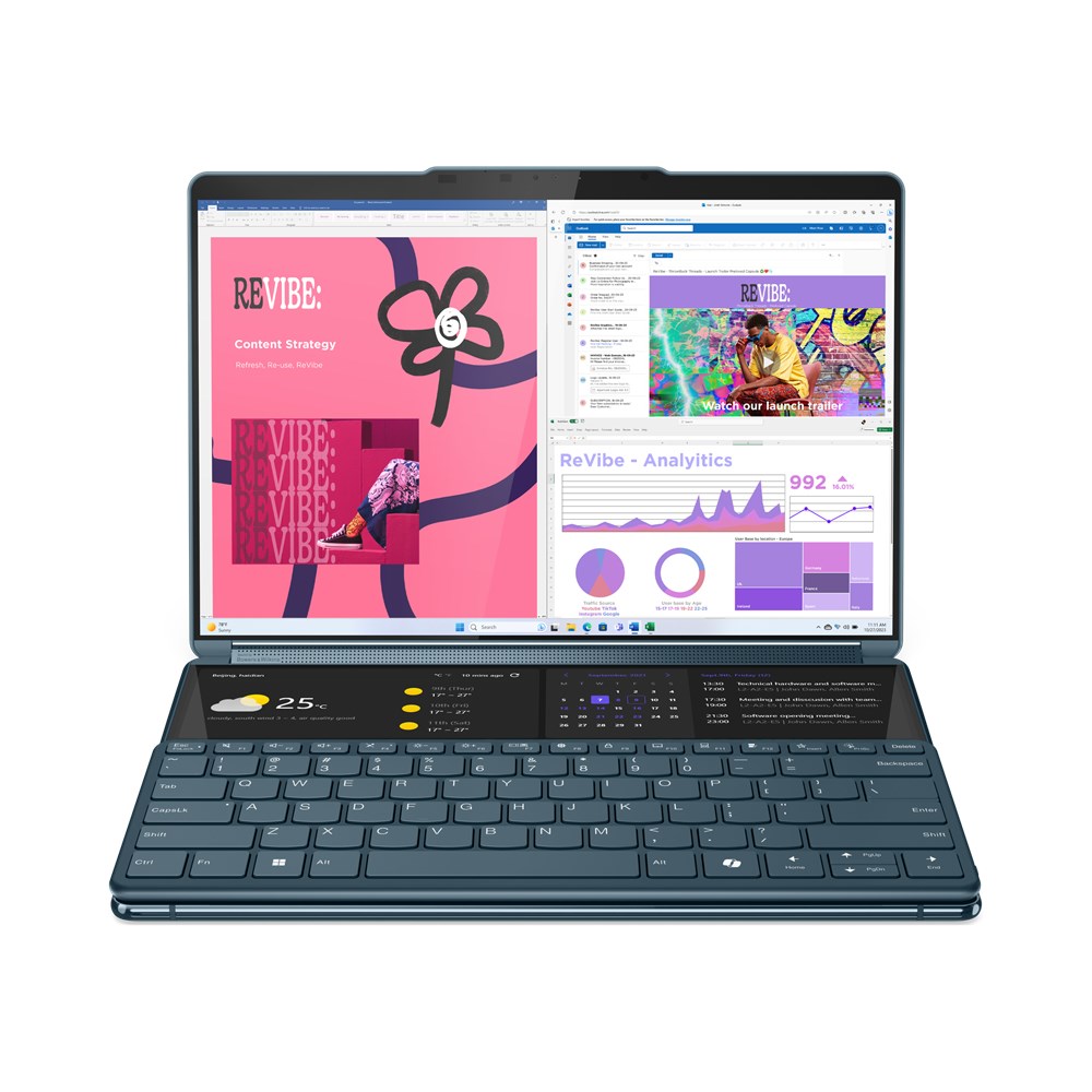 Laptop Lenovo Yoga Book 9 13IMU9, 13.3", Intel Core Ultra 7 155U, Hybrid (2-in-1), Touchscreen, 32 GB LPDDR5x-SDRAM, 512 GB SSD, Wi-Fi 6E (802.11ax) Windows 11 Home Teal + çantë krahu Lenovo B210 (GX40Q17225)
