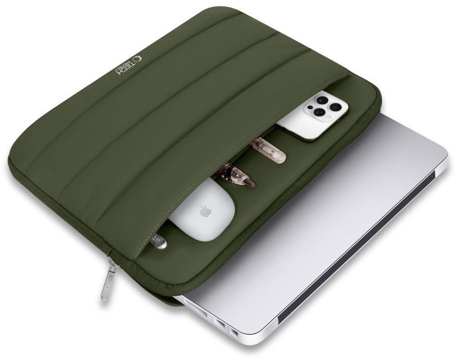 Çantë laptopi Tech-Protect Fluffy, 13-14", mbrojtëse, jeshile army