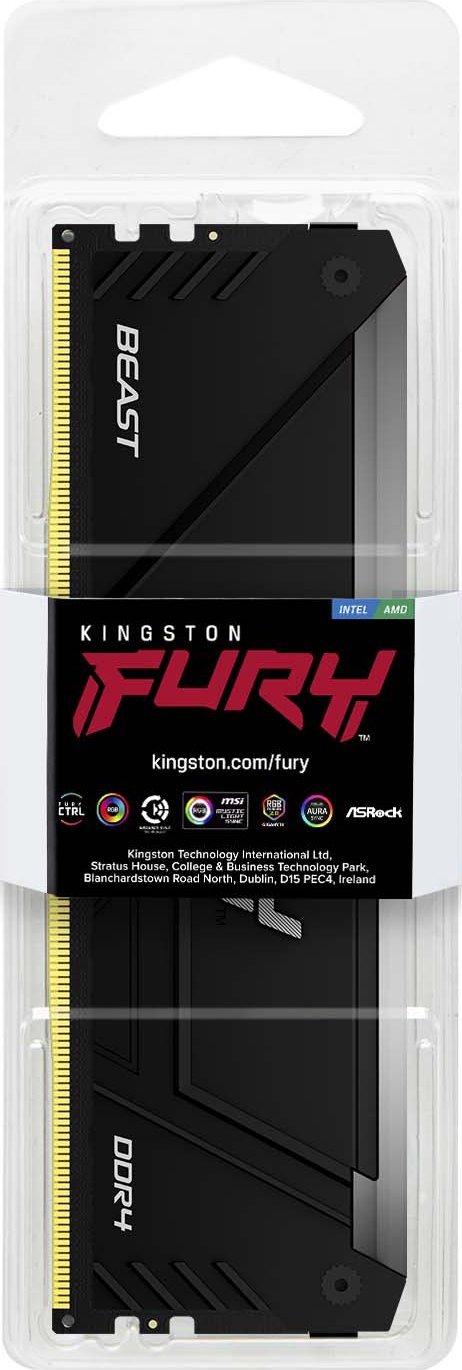 RAM меморија Kingston Fury Beast RGB, DDR4 8GB, 3600MHz CL17, црна