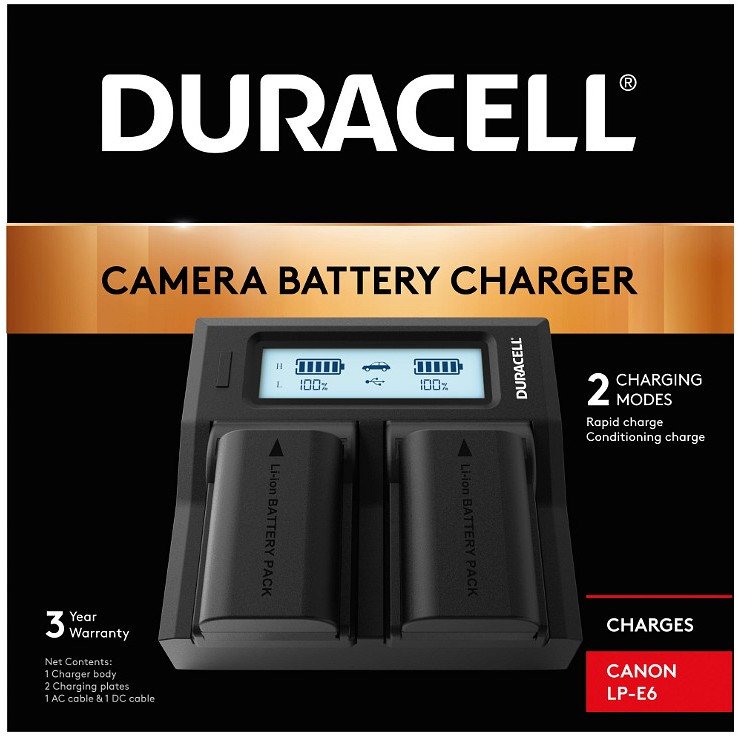 Karikues baterie Duracell Dual, për Canon LP-E6 LP-E6N, i zi