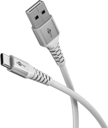 Kabllo USB 2.0 goobay Super Soft, USB A në USB C, tekstile, 60W, gri