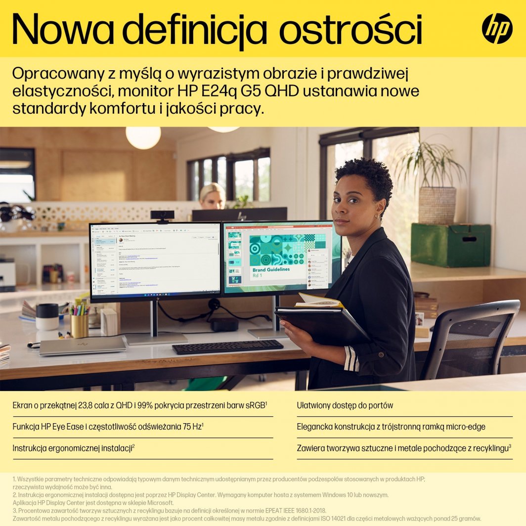 Monitor HP E24q G5, 23.8", 2560 x 1440 (WQHD), 75Hz, i zi / i argjendtë