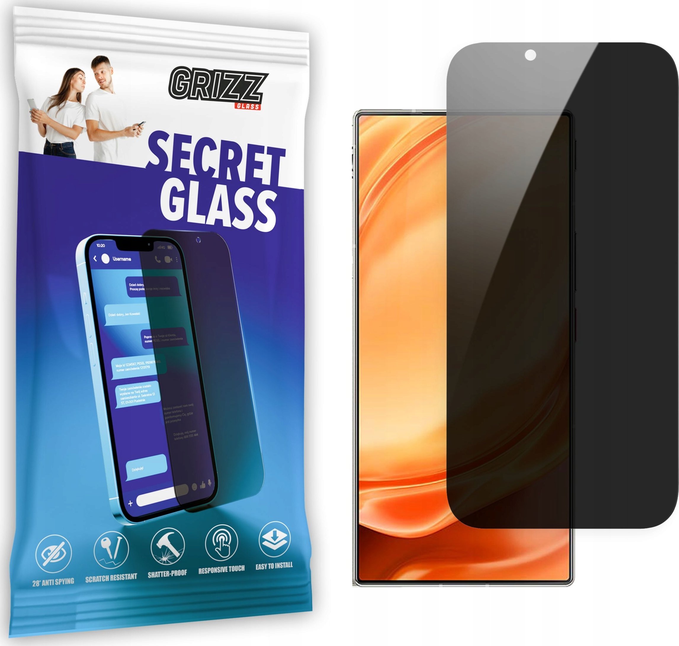Xham mbrojtës privatësie Grizz SecretGlass për ZTE Nubia Z50 Ultra, gjithë ekrani, transparent