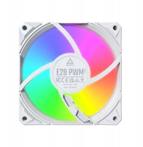 Ventilatorë PC Montech E28 ARGB, set 3x120mm PWM, me fan hub, të bardhë
