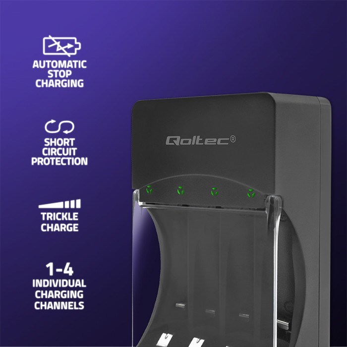 Karikues baterish Qoltec 50653, AA AAA, 300mA, i zi