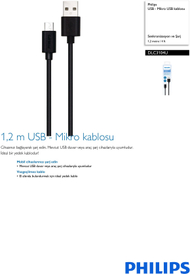 Kabllo USB Philips DLC3104U/00, USB A në Micro USB, 1.2m, e bardhë