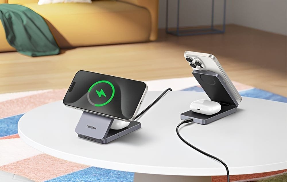 Karikues wireless UGREEN 2 in 1, magnetik, 20W, i bardhë