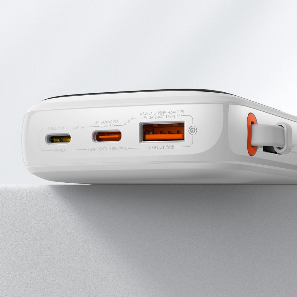 Powerbank Baseus Qpow Digital Display, 10000mAh, USB C, e bardhë