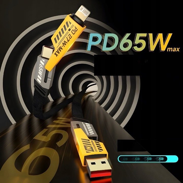 Kabllo karikimi Awei CL-226 4in1, USB C Lightning USB A, 65W, 120cm, e zezë