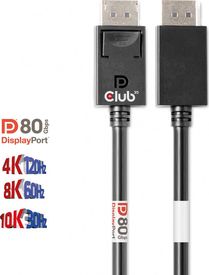 Kabllo DisplayPort Club 3D CAC-1091, DP 2.1, 4K 120Hz 8K 60Hz, 1.2m, e zezë