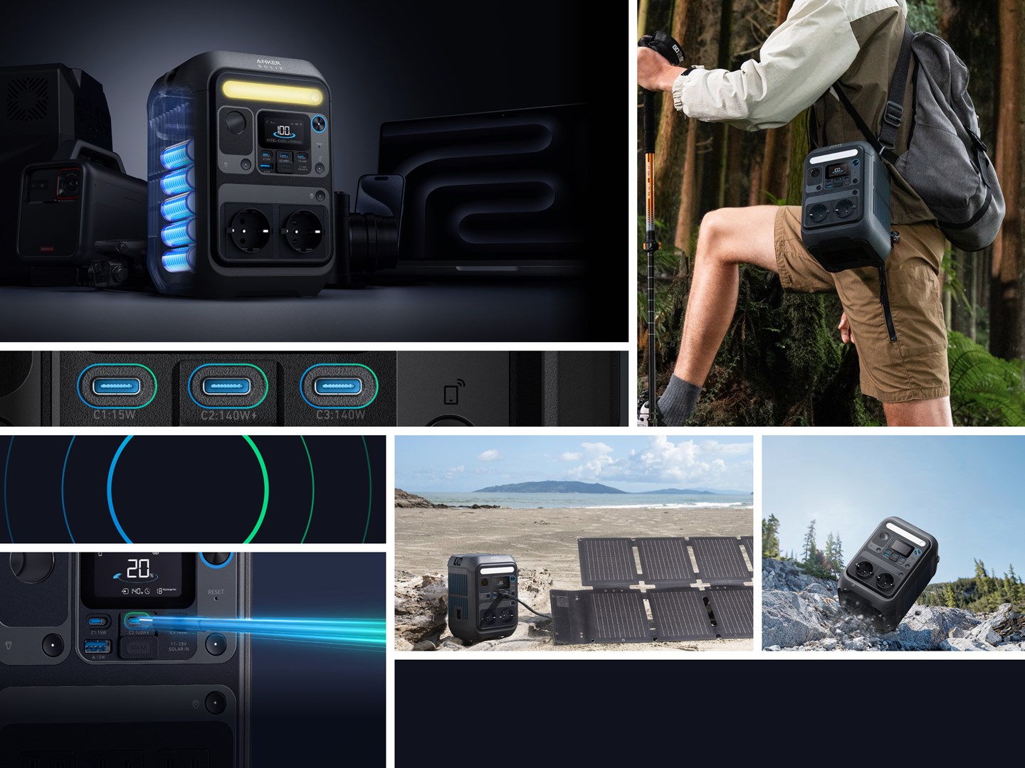 Stacion portativ energjie Anker SOLIX C300X, bateri LiFePO4, shumë porta AC USB, i zi