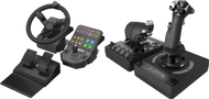 Set kontrolli lojërash Logitech G Saitek Farm Sim Steering Wheel 945-000062 dhe G X56 Hotas 945-000059, timon me pedale, joystick me throttle, i zi